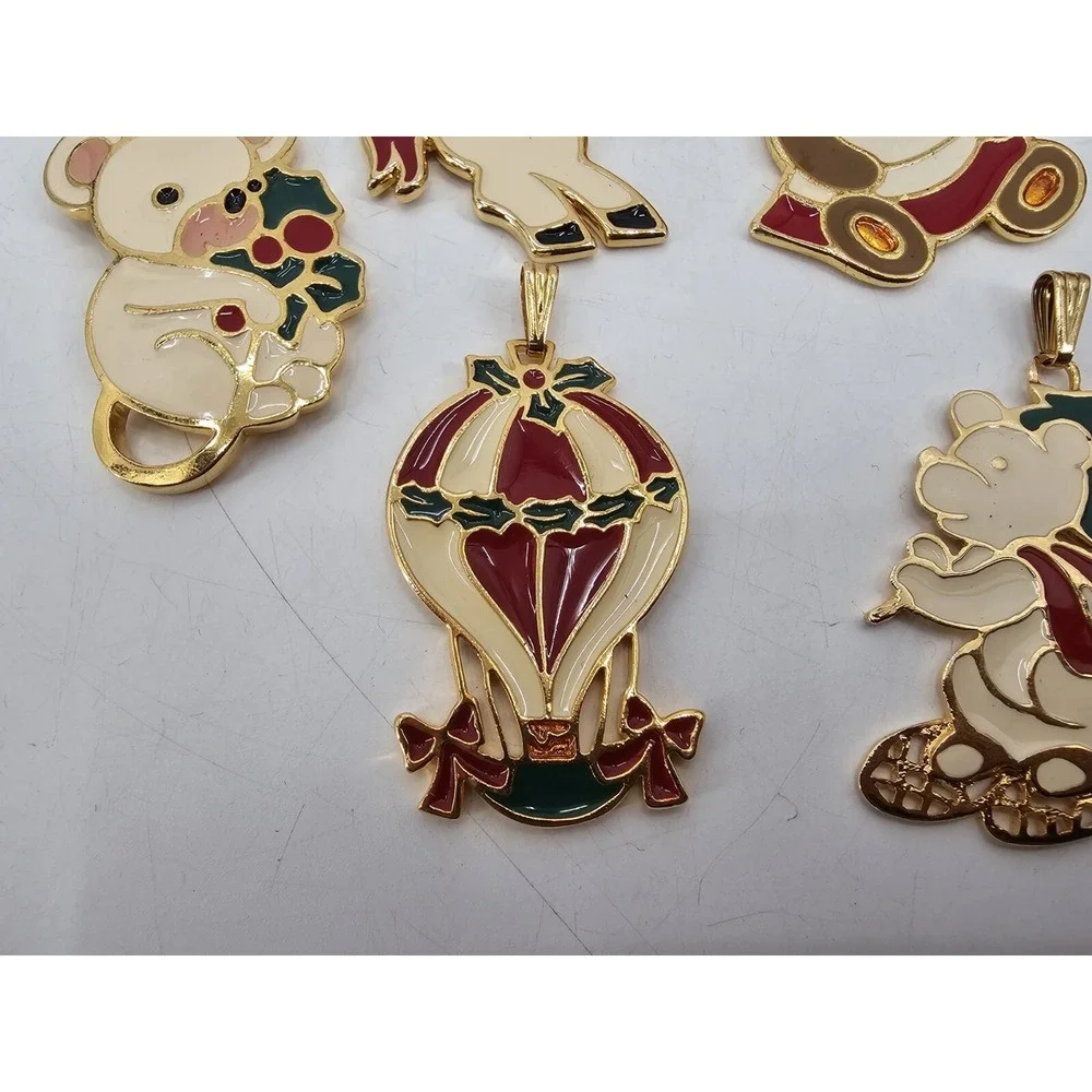 Lot Of 5 VTG Wallace Silversmiths‎ Enamel Sitting Bear Ornament Christmas